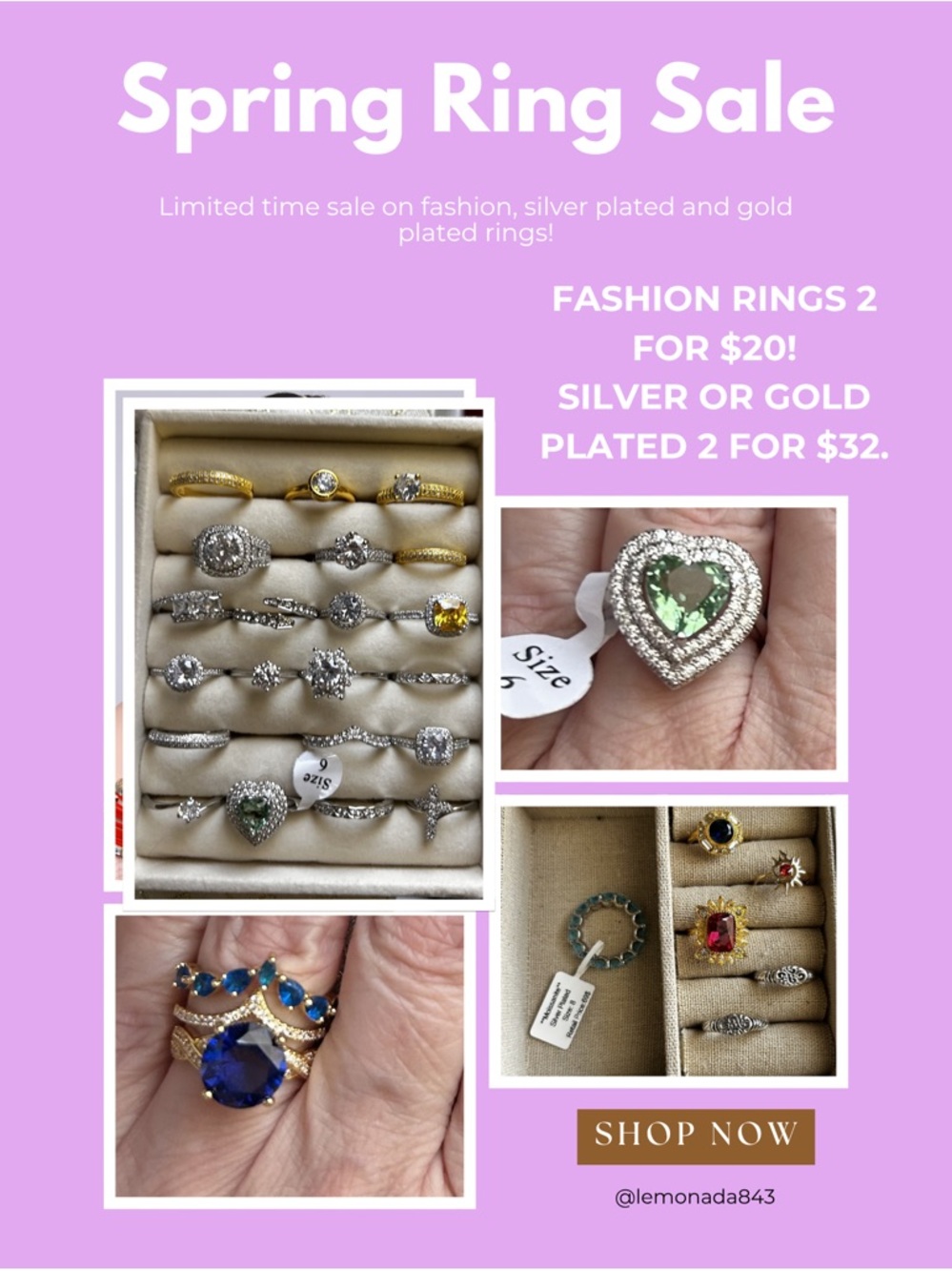 Gold and Silver Plated Fashion Rings Set - Mixed Color Gemstone Styles